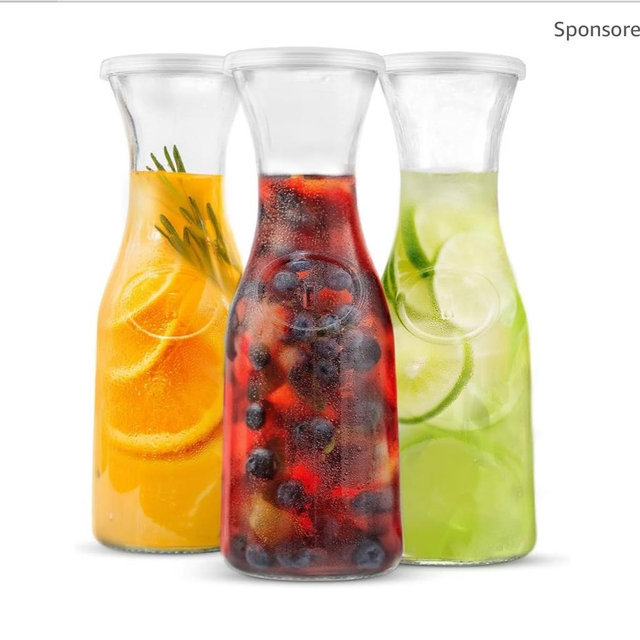 KooK Glass Carafe Pitchers with Lid, Set of 3, 35 oz
