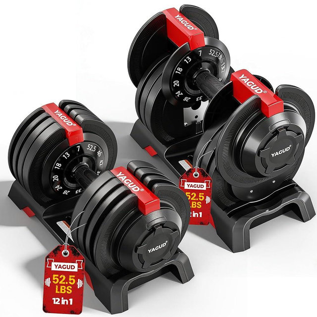 Yagud Adjustable Dumbbell lbs Weights Dumbbells, 1 Hand Rotation, Safety Lock System, Anti-Slip Textured Handle, Space-Saving Dumbbell Set