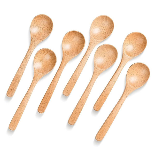 Hefild 7 PCS Wooden Spoons for Eating, 7 inch Wooden Honey Spoons for Tea, Wood Teaspoons for Stirring Coffee, Beech Wood Table Spoon for Cooking, Small Serving Spoon for Soup, Desserts & Cereal