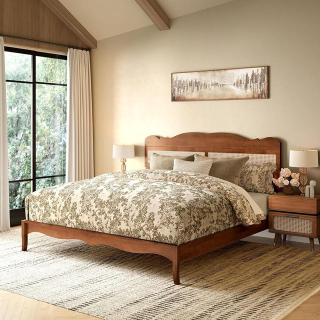 MAISON ARTS King Size Bed Frame with Adjustable Headboard,Platform Bed Frame with Solid Wood Rattan Headboard-Natural Craftsmanship, Reinforced Wooden Slats, No Box Spring Needed & Easy Assembly