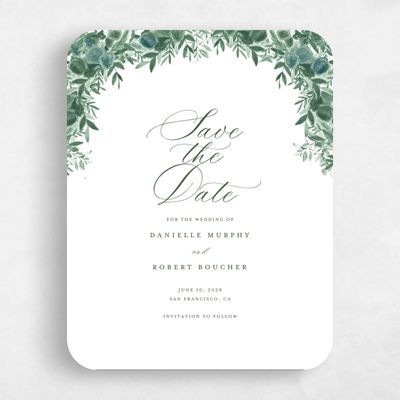 White Rounded Wedding Save the Date - Chai Portrait