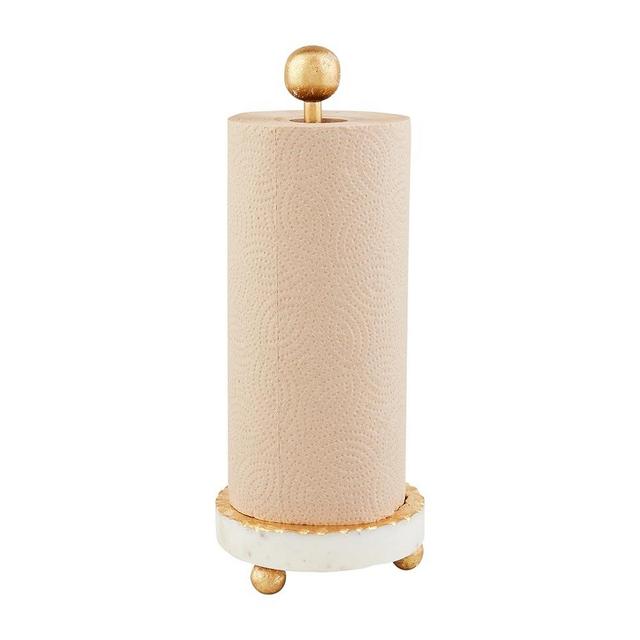 Mud Pie Gold Marble Paper Towel Holder, 15" x 5 1/2", WHITE