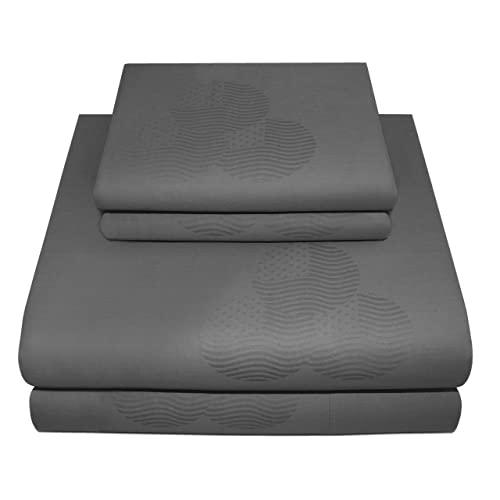 300 thread count Patriot Jacquard Damask Collection 100% Cotton Sheets 4 Piece Bedsheet Set Luxury Bedding all around elastic Fits Mattresses up to 18 inch deep pocket Sateen King, Elephant Grey