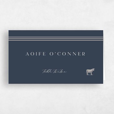 Grayed Navy, Blue Wedding Place Card - Sarnai Beef