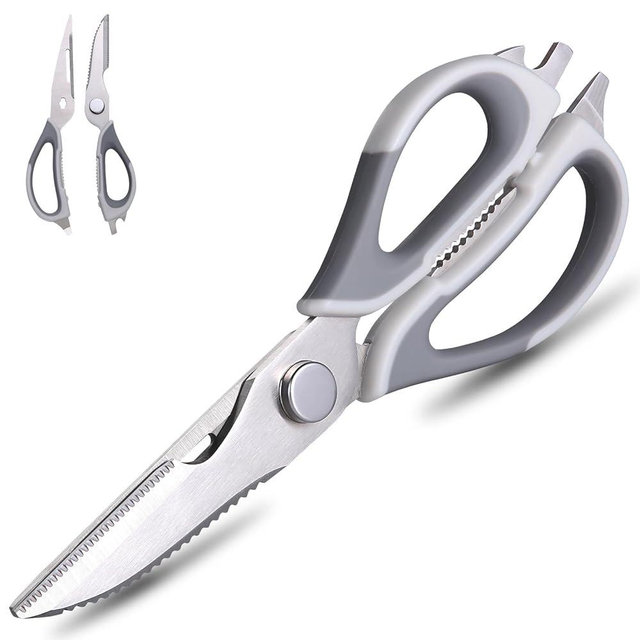 Kitchen Scissors All Purpose for Food, Kitchen Shears Come Apart Dishwasher Safe with Comfort Grip, Ultra Sharp Food Cooking Scissors for Chicken, Meat, Poultry, Fish, Herbs (Grey)