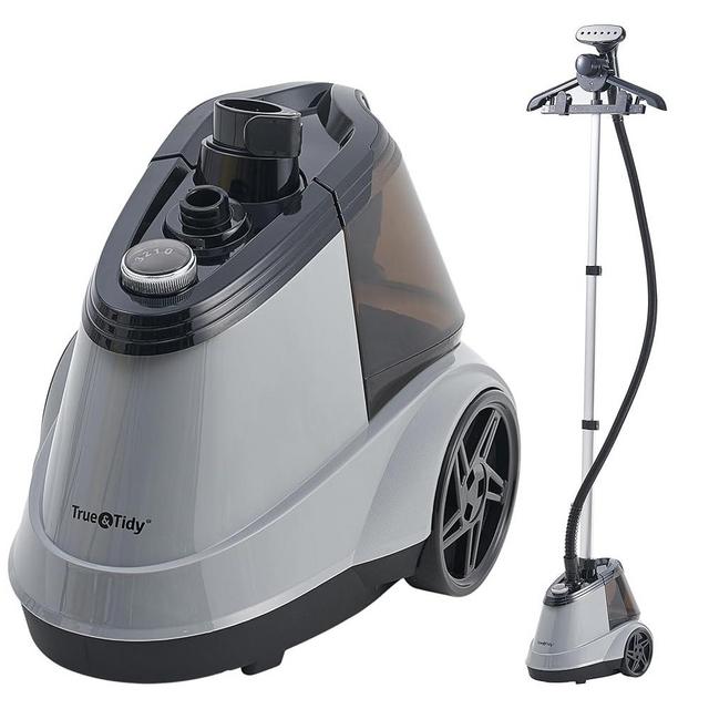 True & Tidy® Commercial Standing Clothes Steamer, Heavy Duty with 90+ mins of Steam Time, For Home and Commercial Use, 1800 watts of Powerful Steam, Wheels for Easy Movement, 3 Steam Settings (Gray)