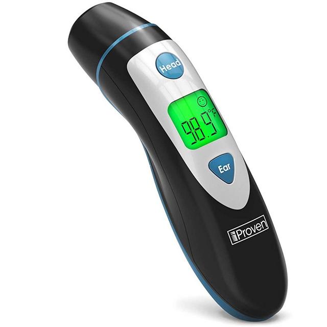 iProven Thermometer for Fever - Forehead and Ear Thermometer - with Fever Alarm - Pouch and Batteries Included - Thermometer DMT-489Black