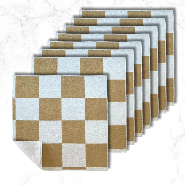 Cloak & SAGE 13" x 13" Luxury Microfiber Cleaning Cloths | Latte – 8 Pack | Premium Checkered All-Purpose Microfiber Towels for Cleaning Glass, Kitchens, Bathrooms, Automotive, & Supplies (8, Latte)
