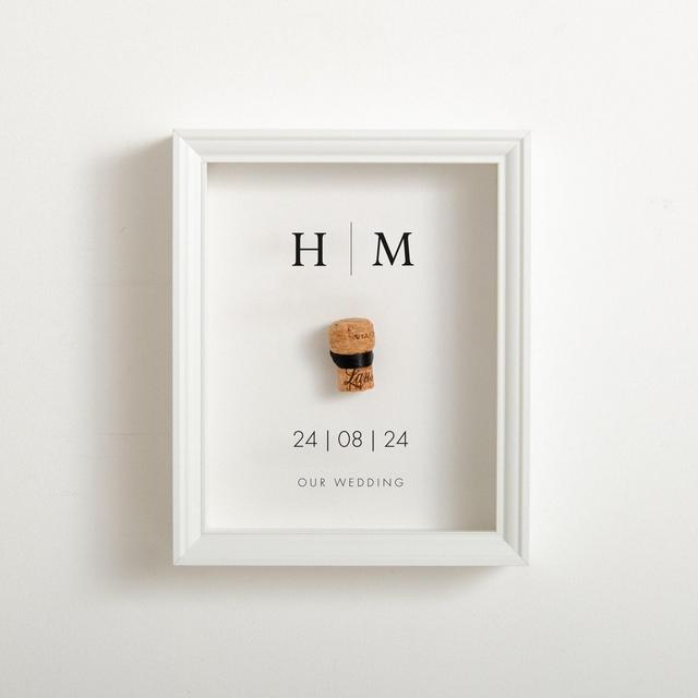 First Toast Cork Saver Memory Box Frame Engagement Couple Initials Wedding Gift Present Champagne Cork Holder Frame Wedding Toast Cork