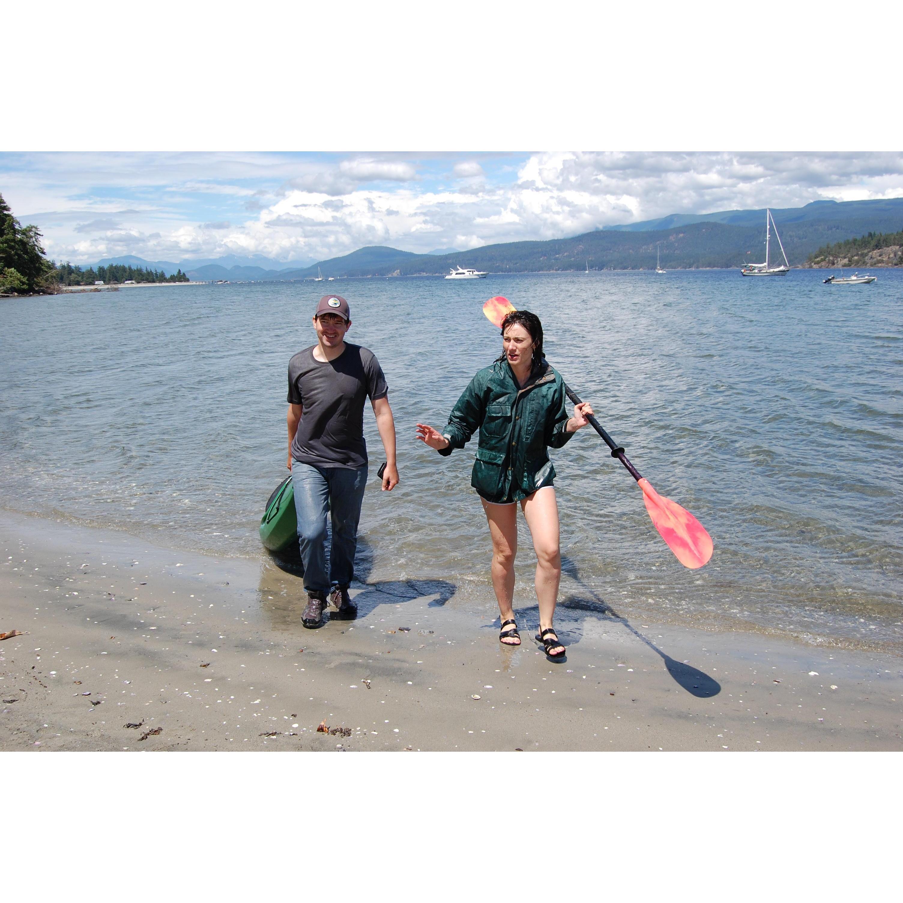 Sophie had an idea to double up in a single kayak. Sophie comes up with most of her worst ideas at Grant Island.