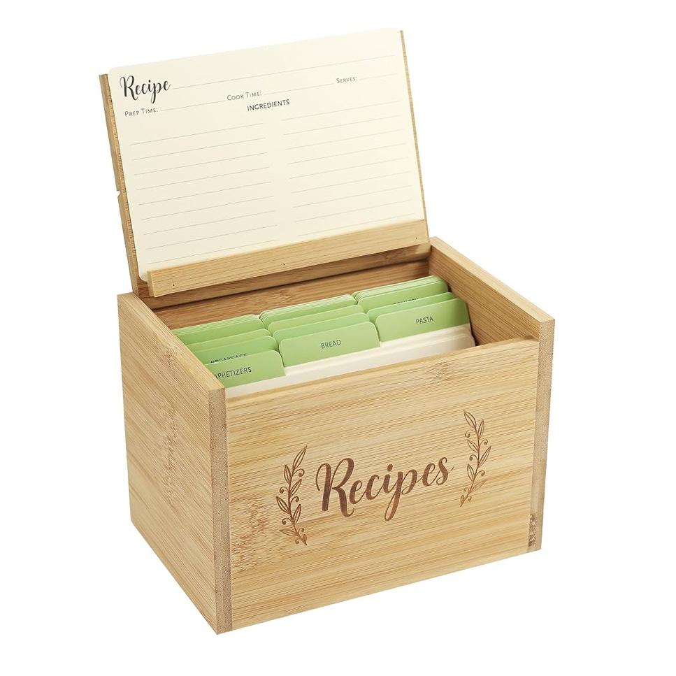 Bamboo Recipe Box Set (includes 50 recipe cards and 24 dividers)