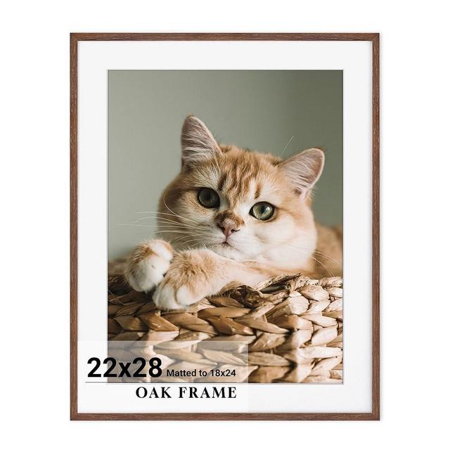 22x28 Picture Frame for wall,Premium Solid Oak Wood Poster Frames Mat for 18x24 Picture & Tempered Glass-22x28 frame for Wall Art Photo and Prints,Tabletop Display family picture-Walnut Color