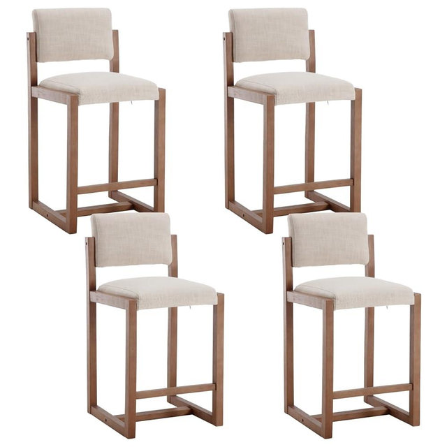 DUOMAY Modern Bar Stools Set of 4, 26" Counter Height Barstools, Linen Upholstered Kitchen Island Chair with Wood Legs for Home Bar Coffee Shop, Beige