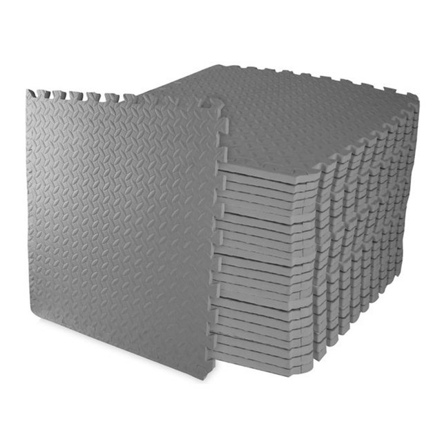 BalanceFrom Fitness 96 Square Foot Interlocking EVA Foam Exercise Mat Tiles, Home Gym Flooring, Lightweight 30 Pounds, 0.75 Inch Thick, Gray
