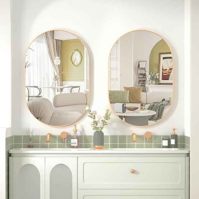 CASSILANDO 2 Pieces Oval Mirror, 20"×30" Oval Bathroom Mirror, Metal Frame Mirror, Hang Horizontally or Vertically Unique Wall Mounted Mirror, Gold Vanity Mirror for Living Room, Bathroom