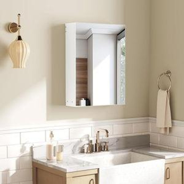 Wall-Mounted Bathroom Vanity with Mirror, Medicine Cabinet with Storage Function, Hanging Storage Cabinet, Adjustable Shelves, White