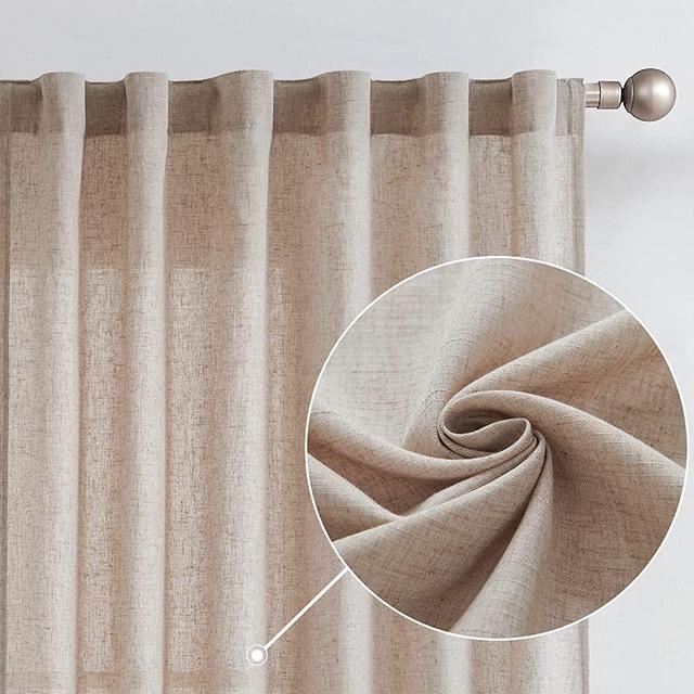 jinchan Linen Curtains 90 Inches Long for Living Room Farmhouse Rod Pocket Back Tab Light Filtering Window Drapes for Bedroom 50x90 Taupe 2 Panels