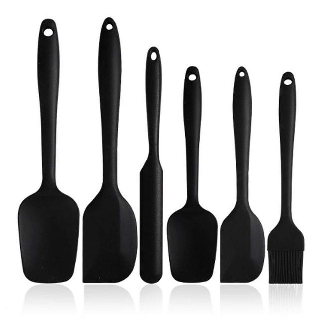 BINHAI Silicone Spatula Set - 6 Piece Non - Stick Rubber Spatula with Stainless Steel Core - Heat-Resistant Spatula Kitchen Utensils Set for Cooking, Baking and Mixing (B Black Spatulas 6 lot)