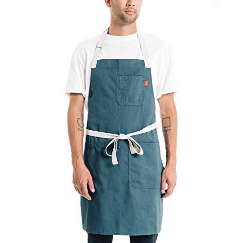 Caldo Cotton Kitchen Apron - Mens and Womens Professional Chef Bib Apron - Adjustable Straps with Pockets and Towel Loop (Spruce)