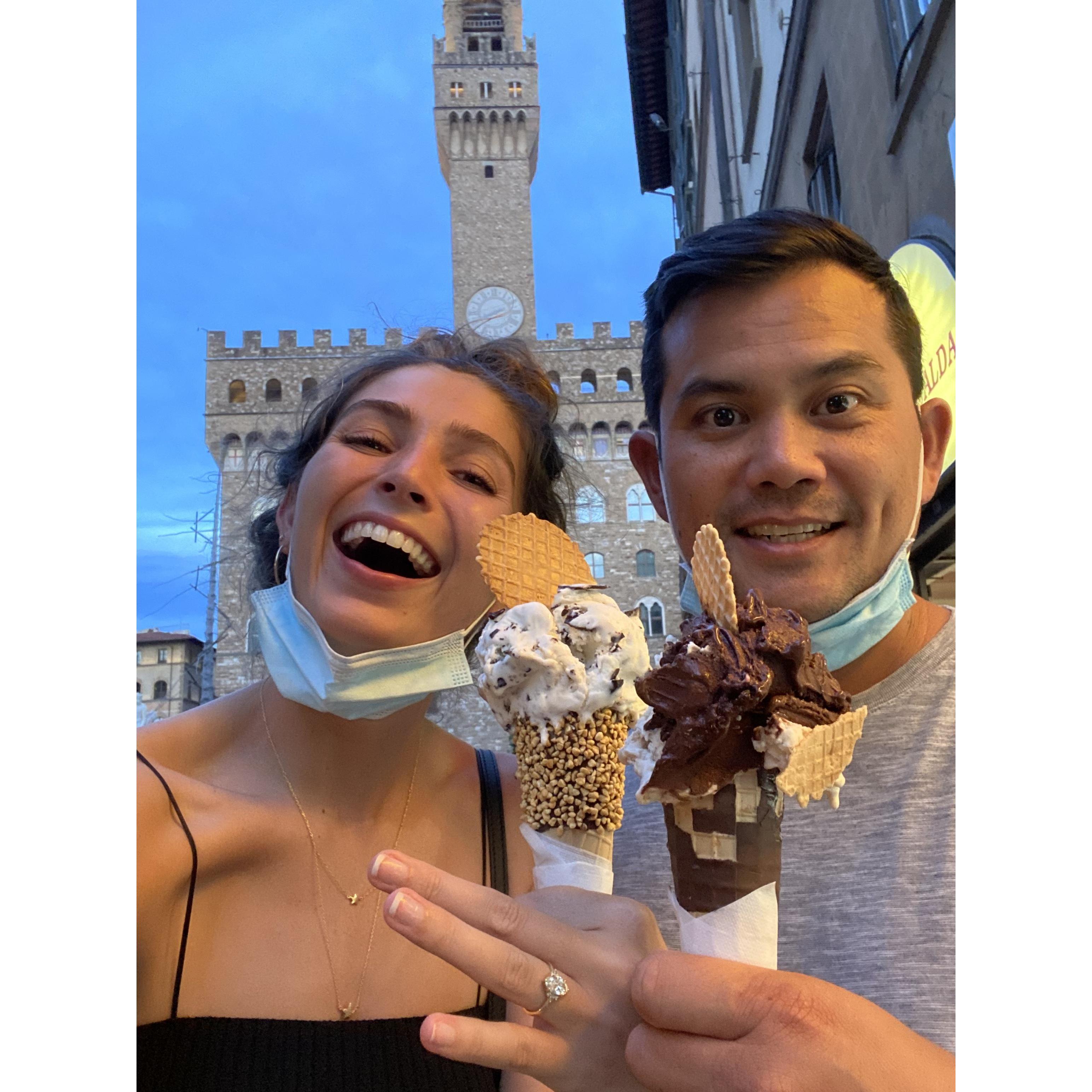 We had gelato at least once a day on our four week engagement trip.