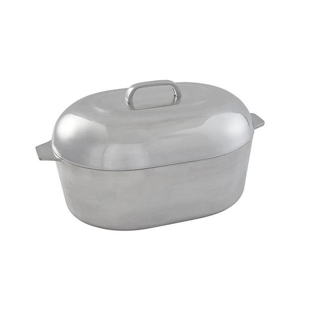 IMUSA USA Heavy Duty Cajun Oval Cast Aluminum Roaster 10.5", Silver