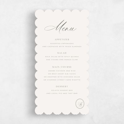 Green Scalloped Wedding Menu - St Anne