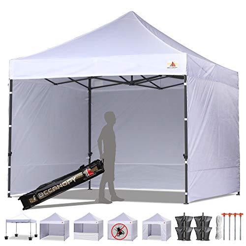 ABCCANOPY Canopy Tent Popup Canopy 10x10 Pop Up Canopies Commercial Tents Market stall with 6 Removable Sidewalls and Roller Bag Bonus 4 Weight Bags and 10ft Screen Netting and Half Wall, White