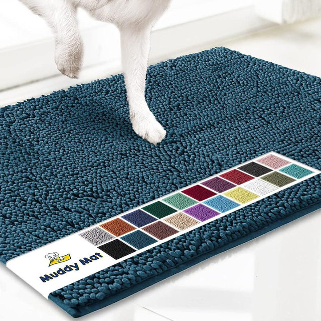 Muddy Mat® Shown on TV–Super Absorbent Microfiber Dog Door Mat for Muddy Paws, Non-Slip Washable Pet Rug, Quick Dry Chenille Entryway Carpet, Machine Washable Indoor Outdoor mat–Atlantic Blue 72"x48"