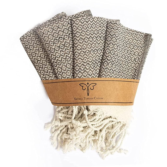 Smyrna Turkish Cotton Kitchen Dish Towels Pack of 4 | 100% Natural Cotton, 15 x 26 Inches | Machine Washable Wash Cloths | Ultra Soft, Absorbent, Prewashed and Quick Dry Turkish Dish Towels (Latte)