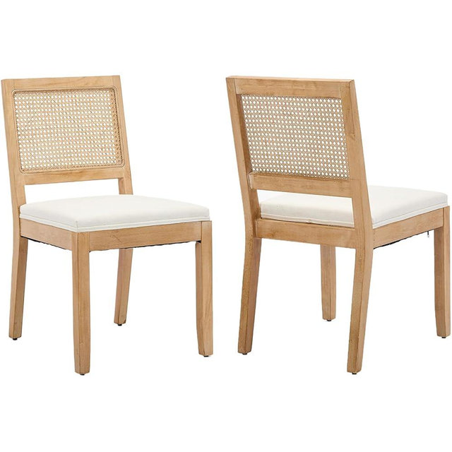 ODUSE-DAILY French Country Dining Chairs Set of 2, Cream Kitchen & Dining Room Chairs Set of 2, Ivory Rattan Dining Chairs, Cane Low Back, Wood Legs, Sillas De Comedor (Rattan, Beige, 2Pcs)