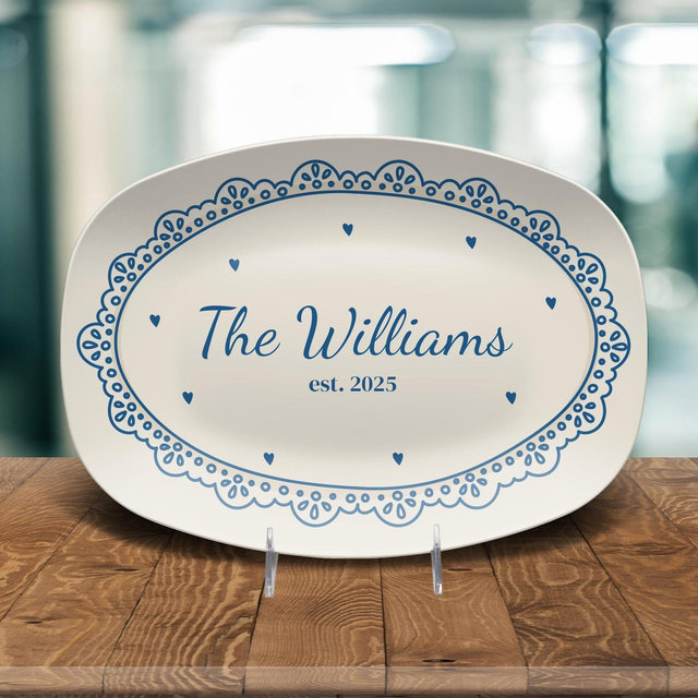 Personalized Farmhouse Last Name Platter, Custom Wedding Date Plate, Wedding Shower Keepsake, Anniversary Gift for Wife, First Home Gift