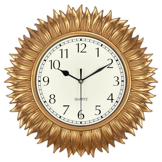 SkyNature Wall Clocks Battery Operated, 12 Inch Boho Sunflower Wall Clock for Living Room Decor, Silent Non-Ticking Small Analog Clock for Kitchen, Bedroom, Bathroom, Office - Gold