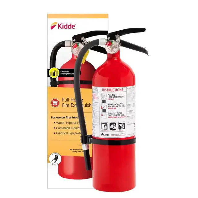 Full Home Fire Extinguisher with Hose, Easy Mount Bracket & Strap, 3-A:40-B:C, Dry Chemical, One-Time Use