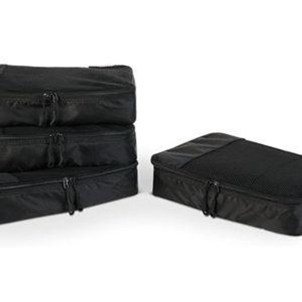 Amazon Essentials 4-Piece Packing Cubes Travel Accessories Set, Luggage Organizer with Double Zipper, Mesh Top, 100% Polyester, Large, Black (Previously Amazon Basics)