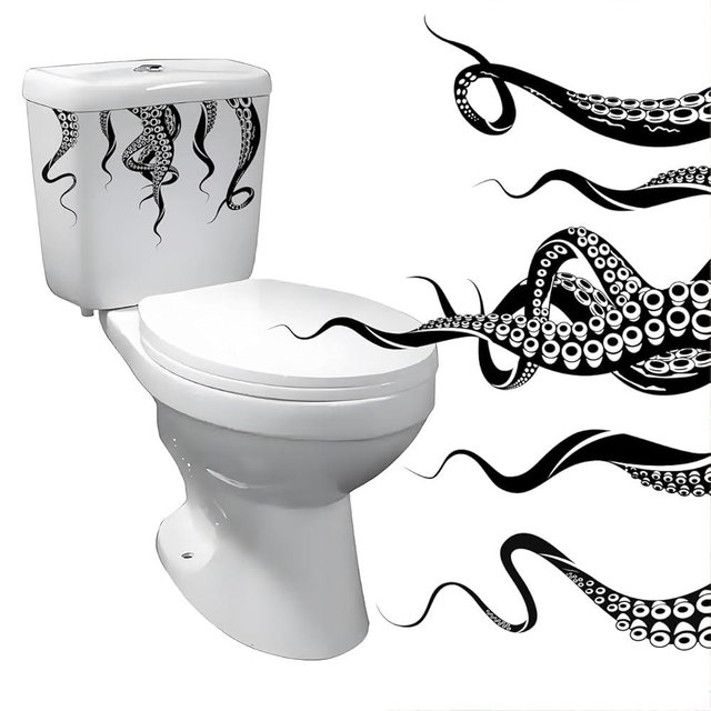 wongdong Octopus Kraken Tentacles Toilet Lid Decal Wall Stickers, Black Sea Monster Design Wall Decals, Peel and Stick Bathroom Decorative Sticker (Black)