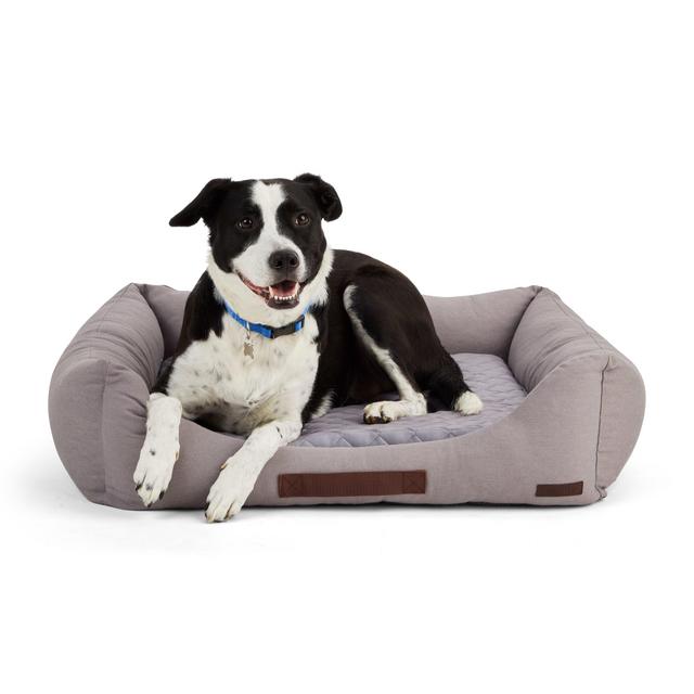 Reddy Grey Canvas Cozy & Cool-Touch Dog Bed, 30" L X 40" W