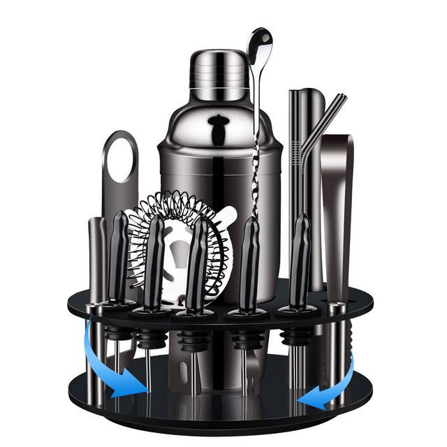 X-cosrack Bartender Kit: 18-Piece Matte Black Cocktail Shaker Set with Rotating Stand,Stainless Steel Bar Tools Set for a Fantastic Mixing Experience, Ideal as Gift or for Home
