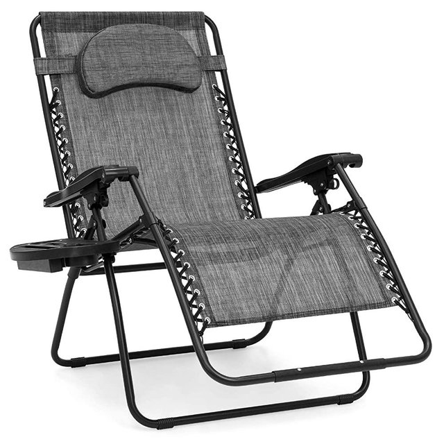 Best Choice Products Oversized Folding Mesh Zero Gravity Recliner Chair w/Cup Holder Accessory Tray and Removable Pillow, Gray