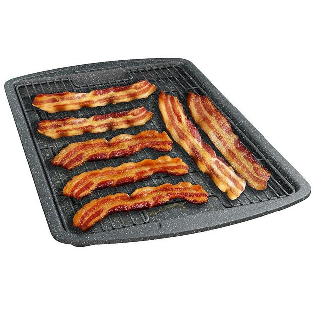 Cookie Sheet with Wire Rack Set, 2-Piece Nonstick Gray Marble Carbon Steel Pan & Cooling Rack, Space-Saving Stackable Set, PFOA, PFOS, PTFE Free, Oven Safe Up to 450°F, 17.4" Pan & 14.7" Rack