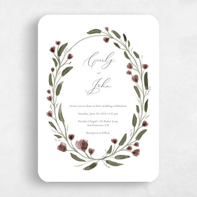 Purple Rounded Wedding Invitation - Beale Wreath