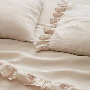 Oatmeal Ruffle Embellished-Trim Relaxed-Linen King Pillow Cases | Garnet Hill