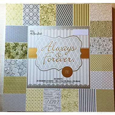 Always & Forever 12x12 Foiled Silver,White, Gold Premium Wedding Cardstock Scrapbooking Paper Pad 60 Sheets