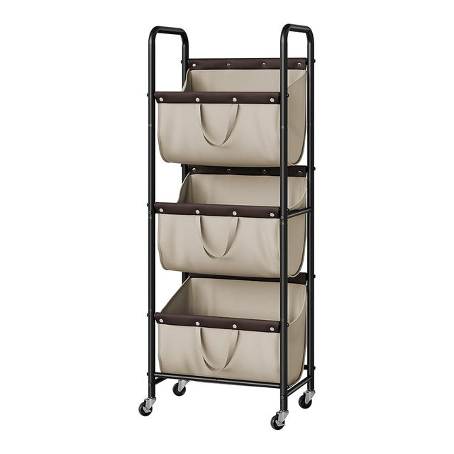 GRANNY SAYS 3 Tie Laundry Sorter, Laundry Basket with Wheels, Laundry Room Organization and Storage, 3 Section Rolling Laundry Cart for Dorm, Bathroom, Bedroom, Closet, Light Khaki