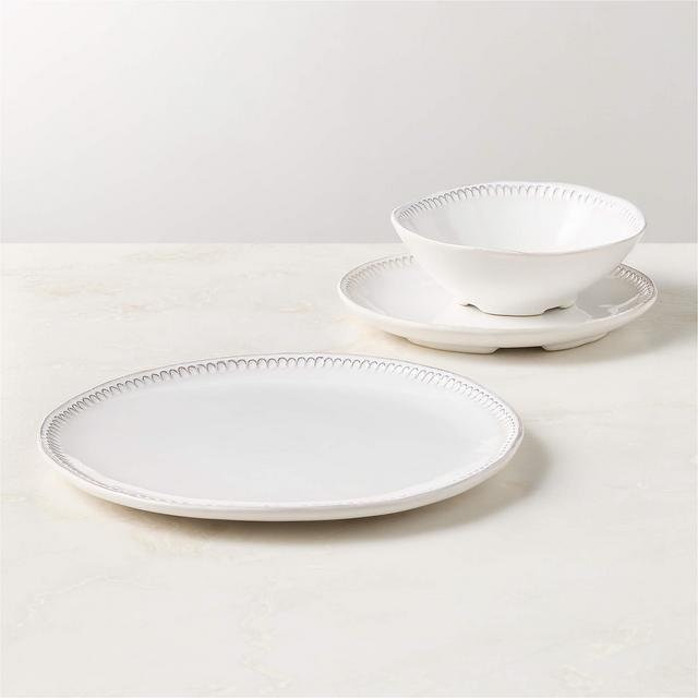 Iliana 3-Piece White Stoneware Dinnerware Set with Soup Bowl
