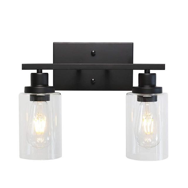 MELUCEE 2-Light Black Wall Sconce Industrial Vintage with Clear Glass Shade and Metal Base, Bathroom Vanity Lights Hallway Light Fixture Sconces Wall Lighting