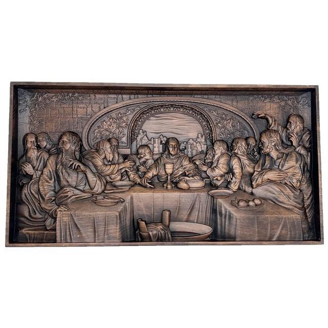 BGCOPPER Large Wall Decoration Last Supper Handmade Wooden Plaque Catholic Gift Christian Religion Wood Carving Plaque Christianity Icon Wall Art Decor