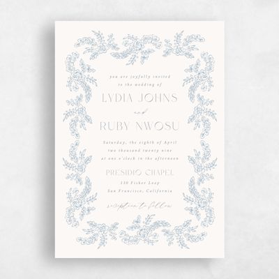 Blue Greenery Wedding Invitation - Petalo Portrait