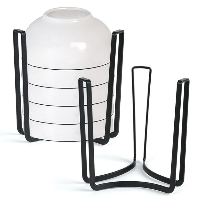 DIBALIYI 2 Pcs Bowl Rack for Kitchen Cutlery, Metal Dish Rack, Black Plate Holders Drain Rack, Multifunctional Dinnerware Organizer for Drawer Countertop Cabinet Shelf Cupboard