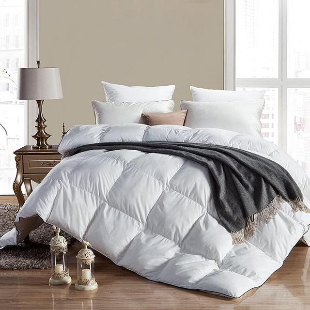 WENERSI Goose Feather Down Fiber Comforter King,All Seasons Duvet Insert,1200 Thread Count 100% Egyptian Cotton Fabric,Ultra-Soft&Down Proof,750 Fill Power King Size Comforter(White,90x90inches)