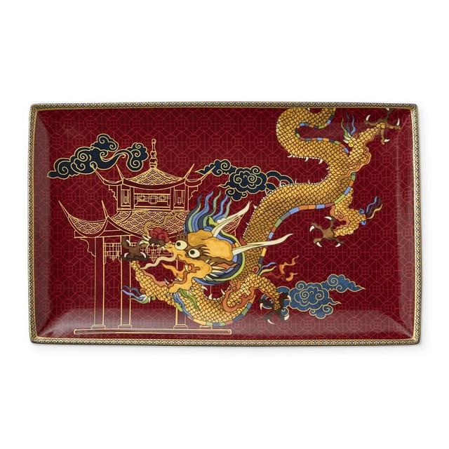 Lunar Large Rectangular Platter, Dragon